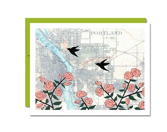 Portland Roses Map Art Card // Cute Everyday Card by Rachel Austin