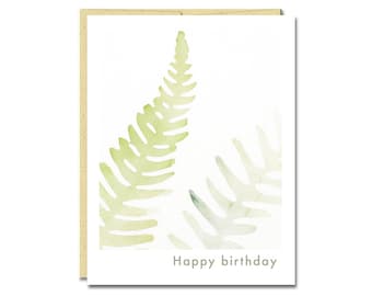 Happy Birthday Card // Fern Modern Birthday Card with Botanical Watercolor