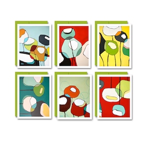 Juego de cartas de amapola moderna / Juego de tarjetas de arte de mediados de siglo en blanco de 6