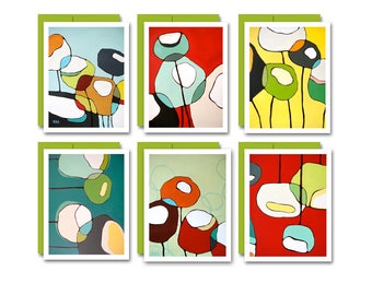 Moderne Mohnblumen Karten Set / Blanko Mid Century Kunst Karten 6er Set