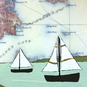 Nautical Map Art Print with California Map // 8x10 or 11x14 Art Print with Sailboats image 2