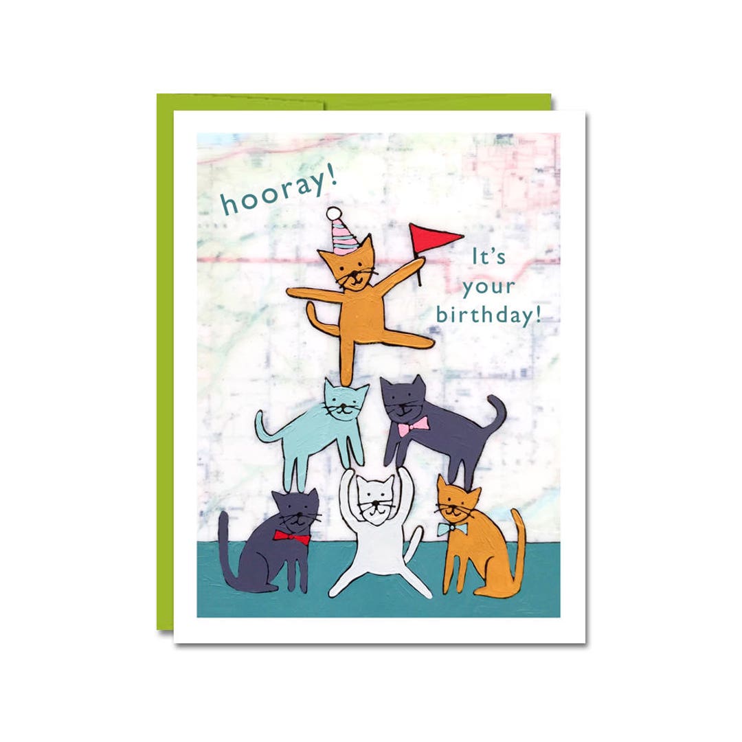Cat Birthday Card: Colorful Cats in Party Hats - Etsy