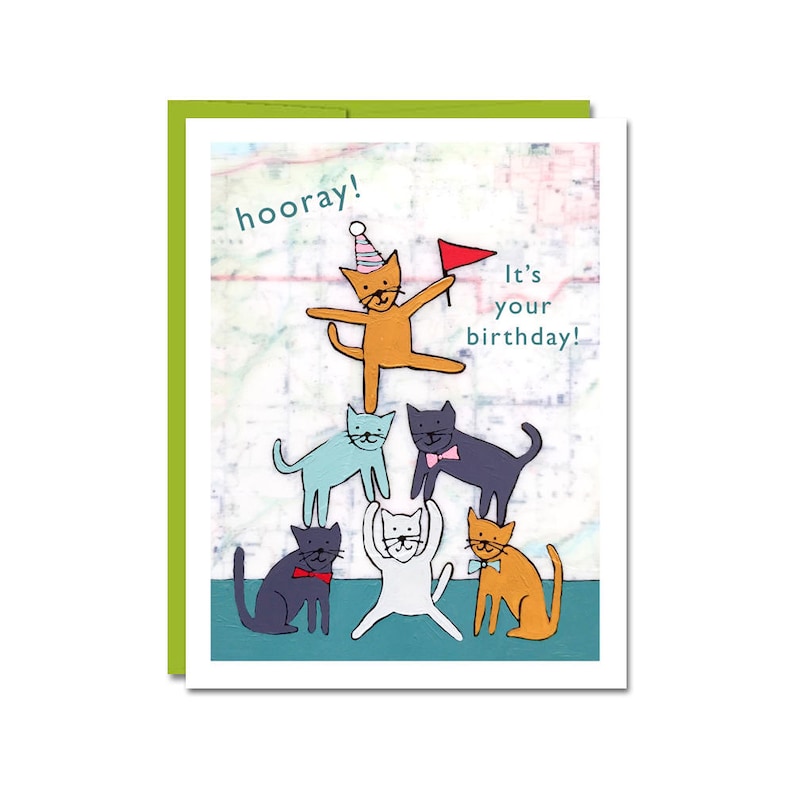Cat Birthday Card: Colorful Cats in Party Hats - Etsy