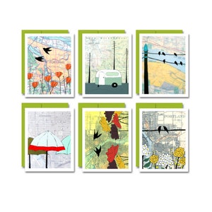Portland Map Art Notecard Set: Blank Linen Cards, Portland Gift