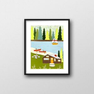 Impression lac Cabin avec carte vintage, impression d'art montagne 8 x 10 ou 11 x 14 x 14 par Rachel Austin