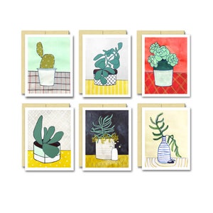 Cactus Houseplant Card Set / Blank Plant Art Cards Coffret de 6 fait un excellent cadeau de jardinier