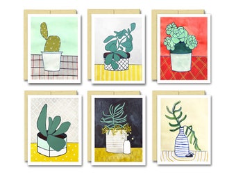 Cactus Houseplant Card Set / Blank Plant Art Cards Boxed Set of 6 Makes A Great Gardener Gift