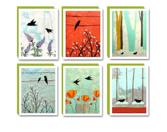 Bird Card Set / Blank Map Greeting Cards Cute Box Set of 6 Bird Stationary