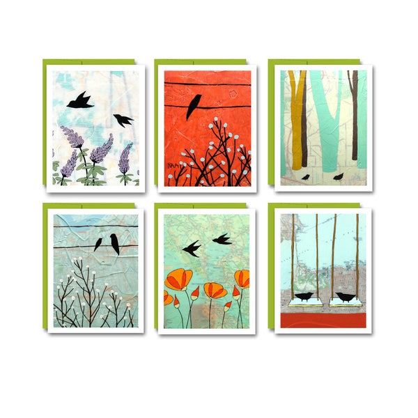 Bird Card Set / Blank Map Greeting Cards Cute Box Set of 6 Bird Stationary