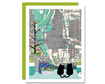 Garden Cats Map Art Card // Cute Everyday Card by Rachel Austin with Sellwood Map