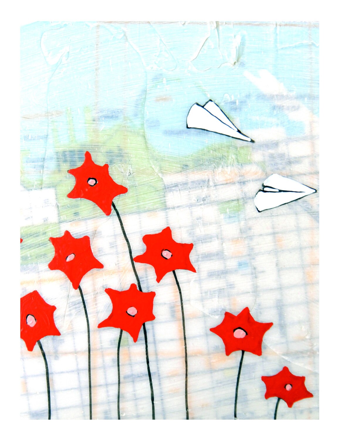 Paper Airplane Print With Modern Flower Art // Map Art Print - Etsy