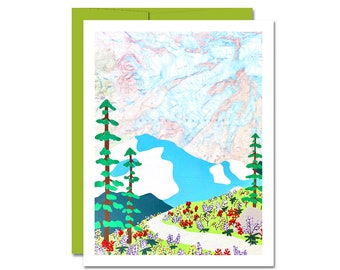 Mount Rainier Wildflower Card / Blank Notecard with National Park Map