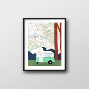 L'impression de carte Crested Butte avec camping-car fait un excellent cadeau pour le Colorado//impression d'art 8 x 10 ou 11 x 14 avec Airstream Art