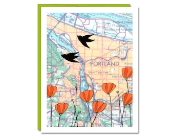 Portland Card with Flowers and Birds