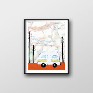 Art du parc national de Yosemite avec une jolie caravane// Impression d'art californienne 8 x 10 ou 11 x 14 x 14 cm