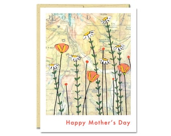 Happy Mother's Day Notecard, Wild Flower Card for Mothers Day, Cute Card By Artist Rachel Austin