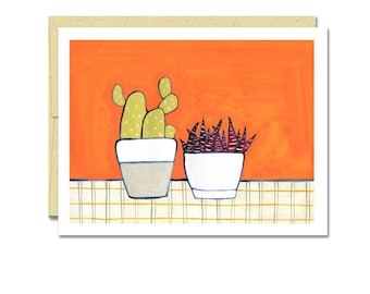 Cactus and Spiky Houseplant Notecard // Single Card // Everyday Card // Blank Notecard // Cute Card // NW Artist // Rachel Austin Card