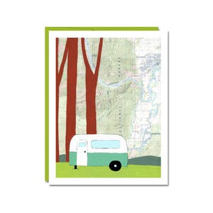 National Forest Map Notecard with Vintage Camper