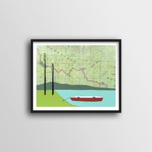 Canoe Art avec Washington Carte pour Lake House ou Cabin Decor // 8x10 ou 11x14 Carte Art Print