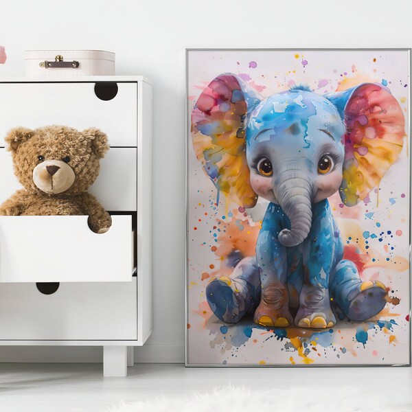 Kids room wall art, kids room decor, childrens room art, kids room wallpaper, Digital download, Elephant Wallpaper kids