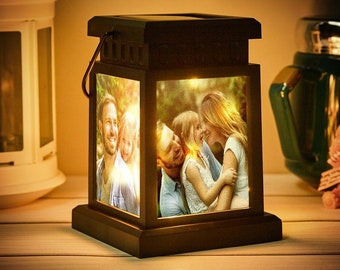 Anniversary Gifts for Couple, Personalized Photo Lantern Nightlight Lamp Memorial Lamp Solar Garden Light