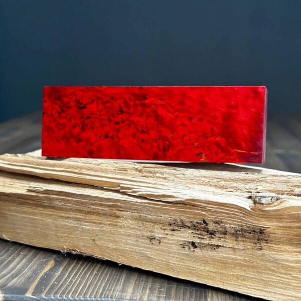 Karelian Birch Stabilized Wood Block With Red Pigment, Perfect For DIY Crafts And Woodworking Projects