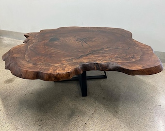 Live Edge Claro Walnut Coffee Table Handcrafted From Solid Wood Slab With Organic Form - Unique Rustic Coffee Table Made From Natural Wood