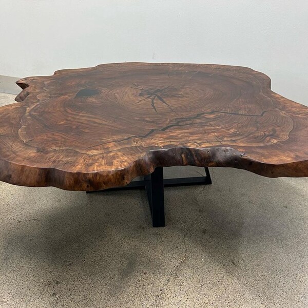 Live Edge Claro Walnut Coffee Table Handcrafted From Solid Wood Slab With Organic Form - Unique Rustic Coffee Table Made From Natural Wood