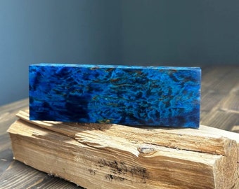Karelian Birch Stabilized Wood Block With Blue Pigment, Perfect For Knife Handles And Woodworking Projects