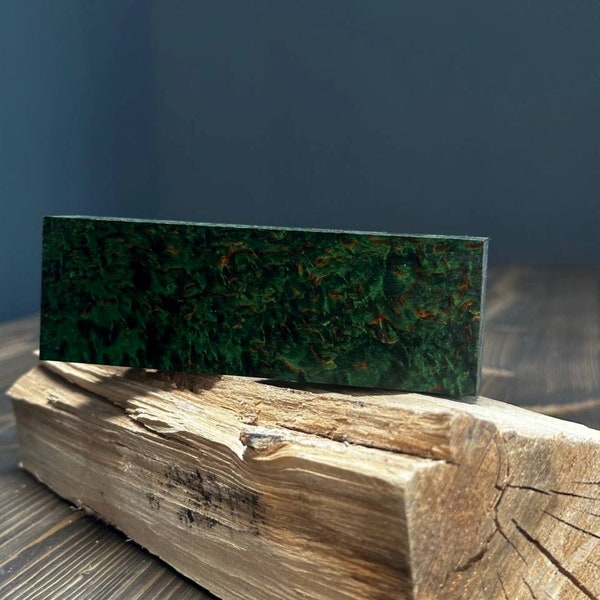 Karelian Birch Stabilized Wood Block With Green Pigment, Perfect For Knife Handles And DIY Crafts