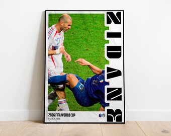 Cartel de fútbol de Zidane / Cartel de fútbol / Francia x Italia Cartel