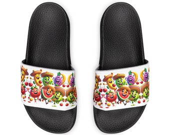 Youth PU Slide Sandals Happy Fruits Cinque del Mayo Beachwear Sandals