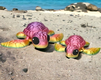 Figurine 3D arc-en-ciel de tortue de mer (posable)