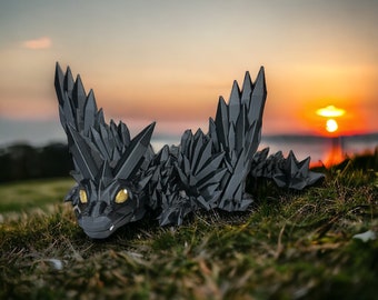 Crystal Dragon 3D Drache Figur schwarz (beweglich) | Fourth Wing / Iron Flame inspiriert | Buchmerch