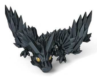 Crystal Dragon 3D Drache Figur schwarz (beweglich) | Fourth Wing / Iron Flame inspiriert | Buchmerch