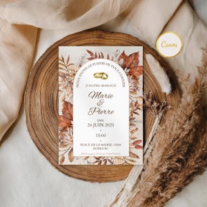Customizable wedding invitation in French | 3-page printable ceremony invitation | Elegant design | Invitation + program, Canva