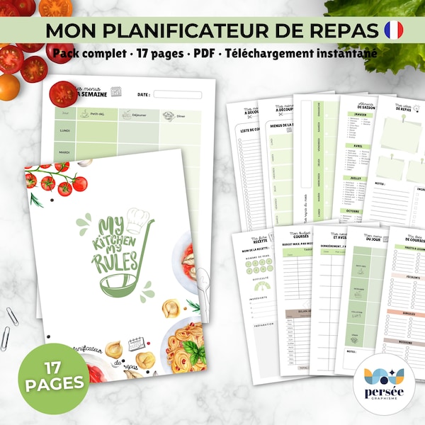 Planificateur de repas en français menus de la semaine à imprimer fiches de courses et cuisine