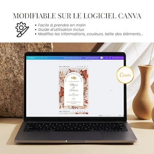 Customizable wedding invitation in French | 3-page printable ceremony invitation | Elegant design | Invitation + program, Canva image 4