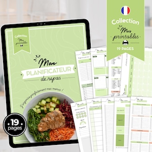 Planificateur de repas en français | Menus de la semaine | PDF à imprimer | Listes de courses et fiches pratiques | Meal planner de 19 pages