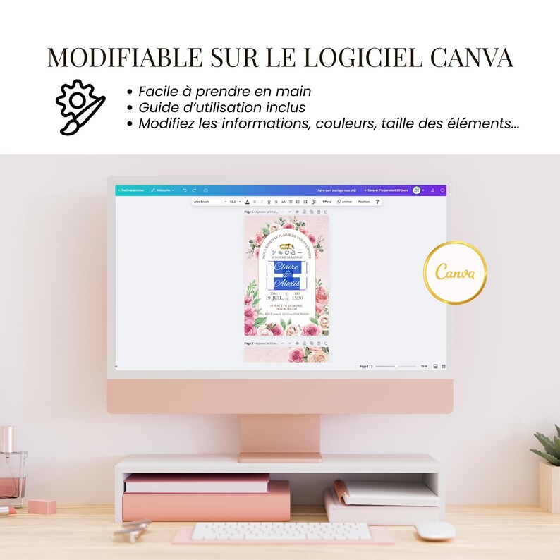 Invitación de boda personalizable en francés | Invitación de ceremonia imprimible de tres páginas | Diseño elegante | Invitación + programa imagen 4