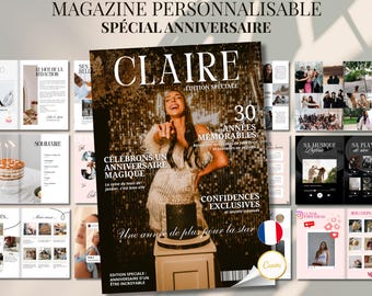 Magazine anniversaire en français | Journal 30 ans à personnaliser sur Canva | Gazette Anniversaire à Imprimer | Cadeau original pour amie