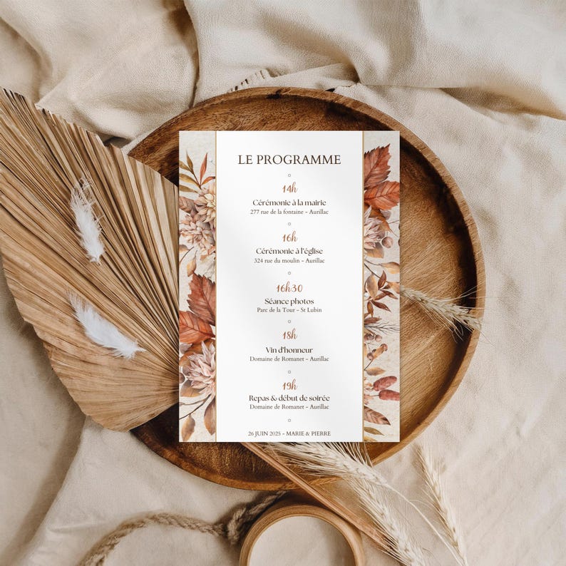 Customizable wedding invitation in French | 3-page printable ceremony invitation | Elegant design | Invitation + program, Canva image 5