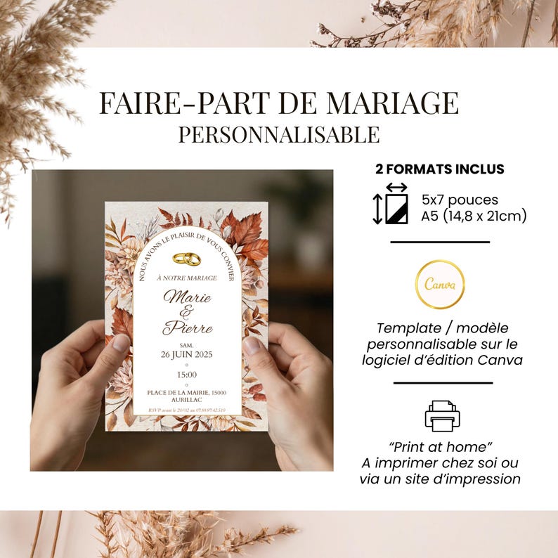 Customizable wedding invitation in French | 3-page printable ceremony invitation | Elegant design | Invitation + program, Canva image 2