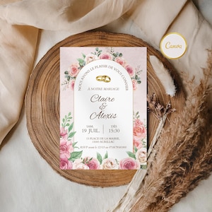 Customizable wedding invitation in French | Three-page printable ceremony invitation | Elegant design | Invitation + program