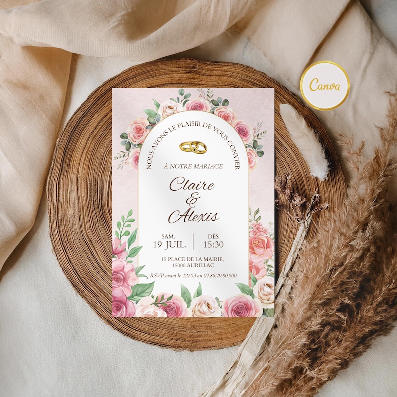Invitación de boda personalizable en francés | Invitación de ceremonia imprimible de tres páginas | Diseño elegante | Invitación + programa imagen 1