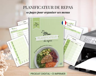 Planificateur de repas en français | Menus de la semaine | PDF à imprimer | Listes de courses et fiches pratiques | Meal planner de 19 pages