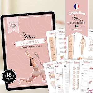 Diario di allenamento e fitness | Pianificatore di fitness | PDF in francese da stampare | Monitoraggio delle sessioni sportive, 18 fogli pratici