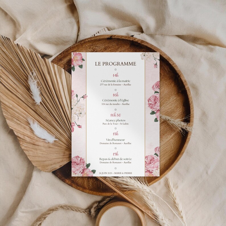 Invitación de boda personalizable en francés | Invitación de ceremonia imprimible de tres páginas | Diseño elegante | Invitación + programa imagen 6