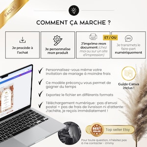 Customizable wedding invitation in French | 3-page printable ceremony invitation | Elegant design | Invitation + program, Canva image 7