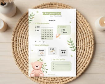 Birth prediction card | Predictions for future baby, baby shower | Printable PDF for baby shower / gender reveal